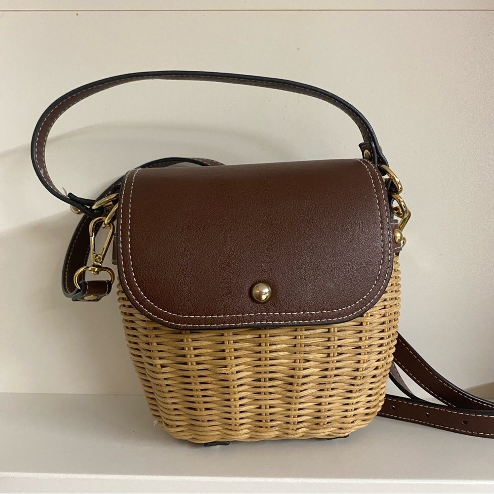 Tommy Bahama Chocolate Wicker Rattan Crossbody Bag Basket Purse Nautical - Picture 3 of 9